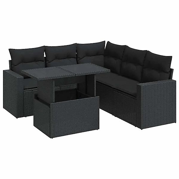 vidaXL 6-Tlg Garten-Sofagarnitur mit Kissen Schwarz Poly Rattan 3326316 günstig online kaufen
