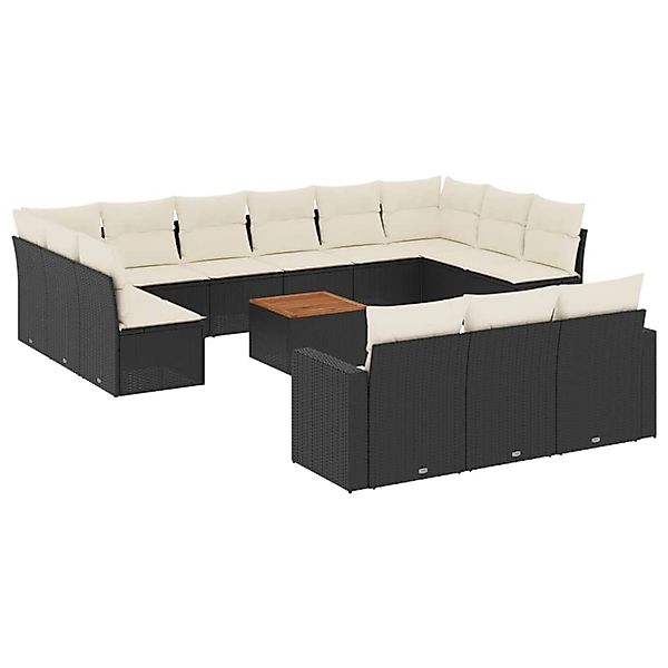vidaXL 14-Tlg Garten-Sofagarnitur mit Kissen Schwarz Poly Rattan 3256693 günstig online kaufen