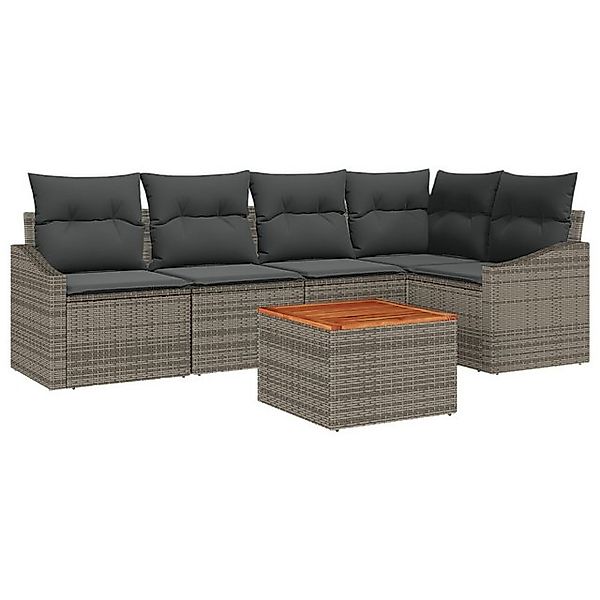 vidaXL Loungesofa 6-teiliges Garten-Sofa-Set mit Kissen Grau Poly-Rattan, 6 günstig online kaufen