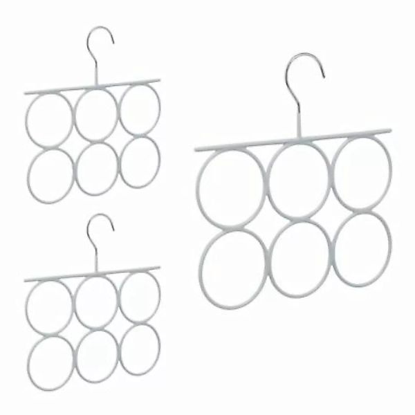 relaxdays 3 x Schalhalter mit 6 Ringen silber/weiß günstig online kaufen