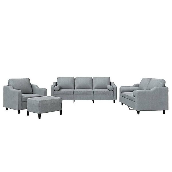 vidaXL Sofa, 4-tlg. Sofagarnitur mit Kissen Hellgrau Stoff günstig online kaufen
