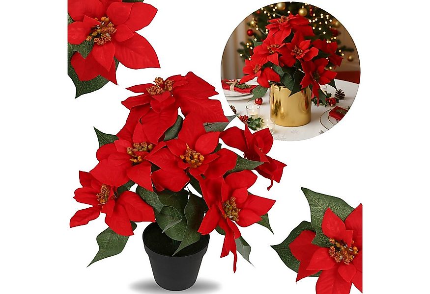 Kunstblume Künstliche Blume im Topf, roter Stern von Bethlehem, 35 cm, Sarc günstig online kaufen