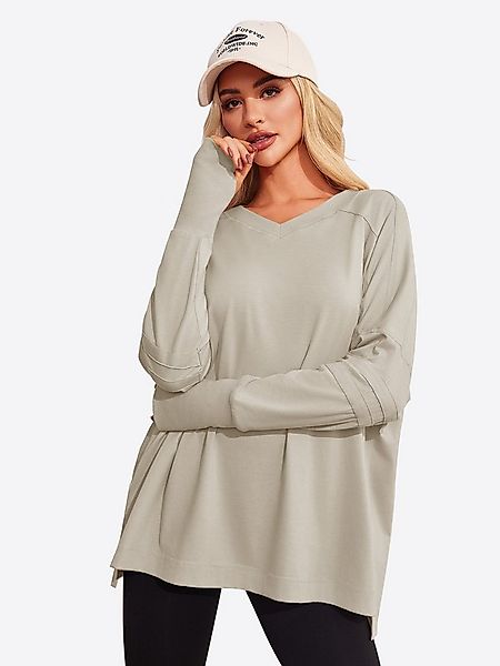 Imily Bela Langarmshirt Damen Oversize mit V-Ausschnitt Raglanärmeln und Da günstig online kaufen
