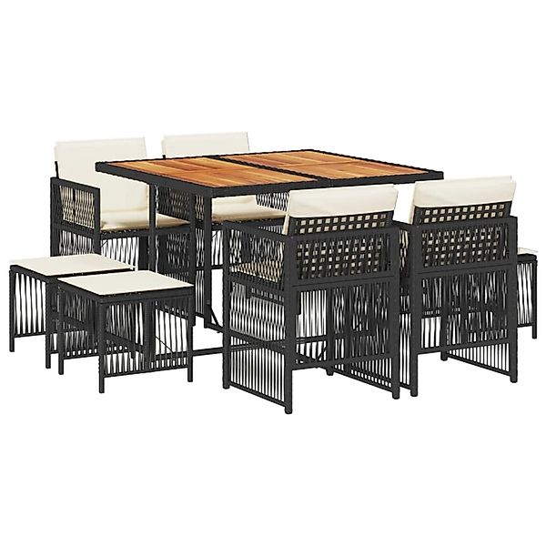 vidaXL 9-Tlg Garten-Essgruppe mit Kissen Schwarz Poly Rattan 3210963 günstig online kaufen