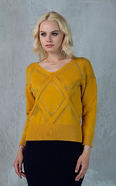 Passioni Strickpullover mit einem Rautenmuster aus Strasssteinen günstig online kaufen