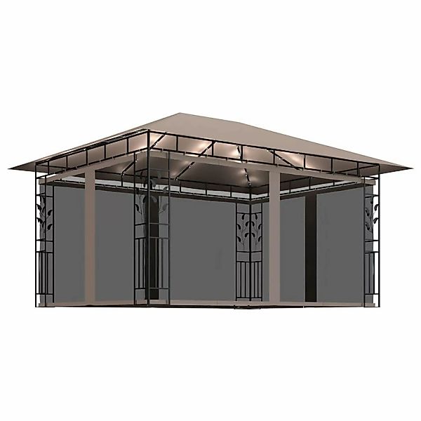 Pavillon Mit Moskitonetz Und Lichterketten 4x3x2,73 M Taupe günstig online kaufen