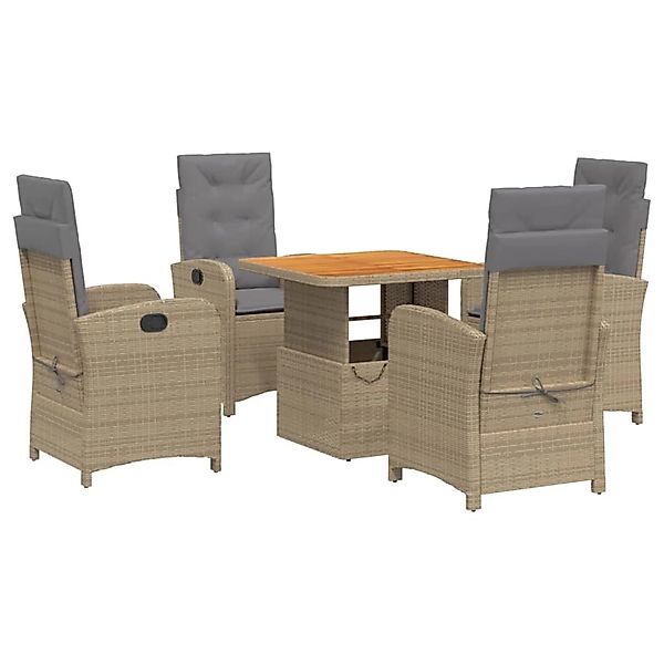 vidaXL 5-Tlg Garten-Essgruppe mit Kissen Beige Poly Rattan 3277362 günstig online kaufen