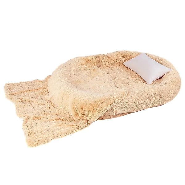 Costway Hundebett für Menschen & Hunde Waschbar Bezug Oval Braun günstig online kaufen