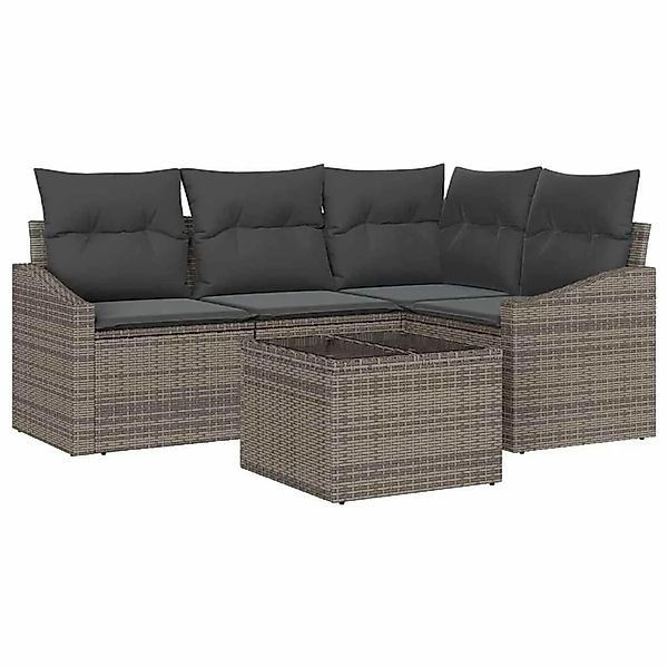 vidaXL Gartensofa-Set mit Kissen 5 Stk Hellgrau Poly-Rattan 3355378 günstig online kaufen