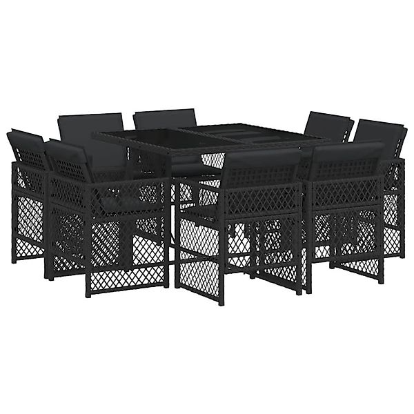 vidaXL 9-Tlg Garten-Essgruppe mit Kissen Schwarz Poly Rattan 3210835 günstig online kaufen