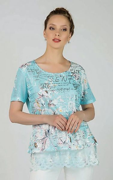 Passioni T-Shirt in Türkis, mit floralem Print und Schriftzügen versehen günstig online kaufen