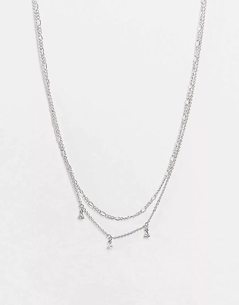 Topshop – Zarte, mehrreihige silberfarbene Halskette mit drei Kristallstein günstig online kaufen