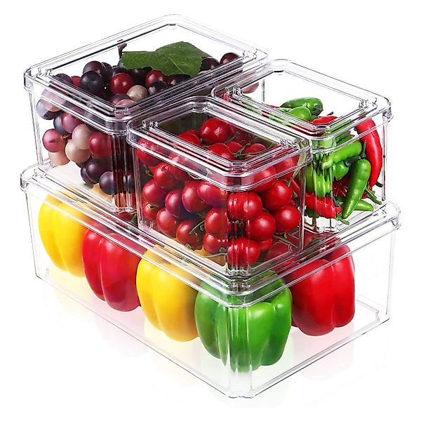 LEAZZLE Aufbewahrungsbox Kühlschrank-Organizer 4/10-teilig stapelbar (4 günstig online kaufen