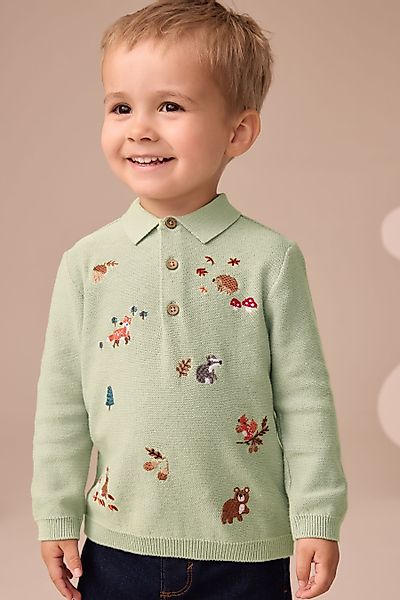 Next Polokragenpullover Komplette besticktes Strick-Polohemd (1-tlg) günstig online kaufen