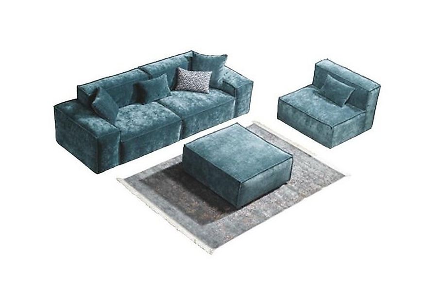 Xlmoebel Sofa Wohnzimmersitzgruppe Würfel Möbel XXL 3+1 Sitzer in Blau mit, günstig online kaufen