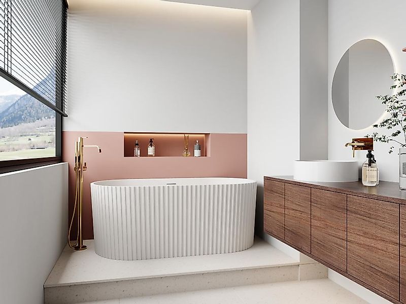 Freistehende Badewanne - gerippt - Acryl - Weiß matt - 220 L - 150 x 75 x 5 günstig online kaufen