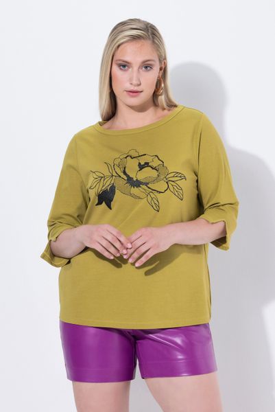 Ulla Popken Longsleeve Shirt Blüte U-Boot-Ausschnitt günstig online kaufen