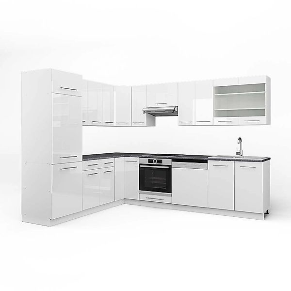 Vicco Fame-Line Eckküche Weiß Hochglanz/Weiß 227 x 287 cm AP Anthrazit günstig online kaufen
