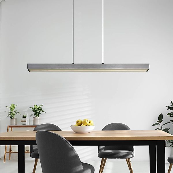 LED-Hängelampe Ethan, grau, Metall, 150 cm, ausziehbar günstig online kaufen