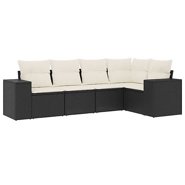 vidaXL 5-Tlg Garten-Sofagarnitur mit Kissen Schwarz Poly Rattan 3222525 günstig online kaufen