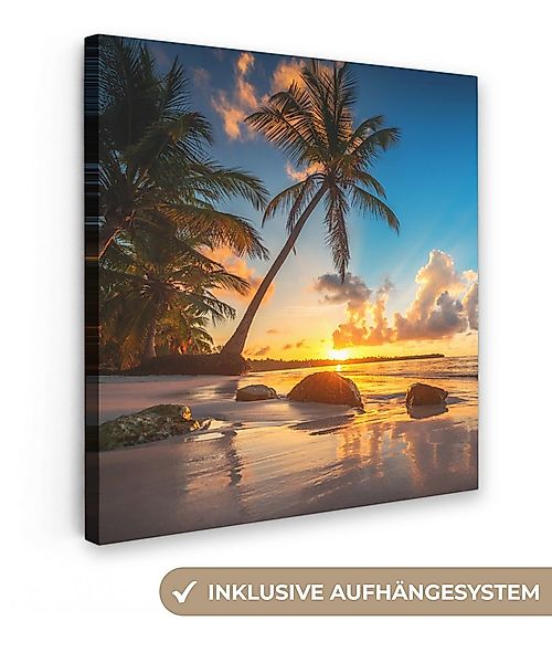 OneMillionCanvasses® Leinwandbild Strand - Meer - Palme - Sonnenuntergang, günstig online kaufen