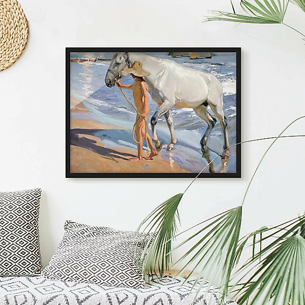 Bild mit Rahmen Kunstdruck - Querformat Joaquin Sorolla - Das Bad des Pferd günstig online kaufen