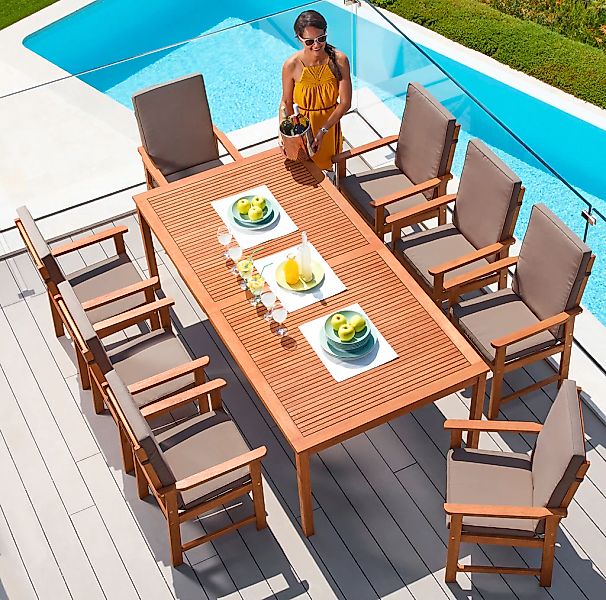 MERXX Garten-Essgruppe "Montana" 8x Sessel, inkl. Auflagen, 1x Tisch 220x11 günstig online kaufen