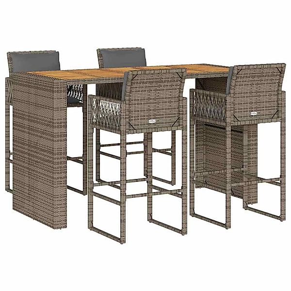 vidaXL 5-Tlg Gartenbar-Set mit Kissen Grau Poly Rattan Akazie 3328903 günstig online kaufen