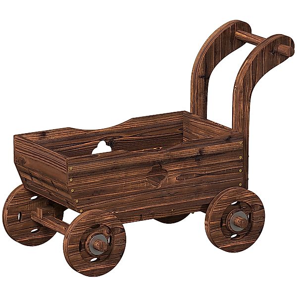 Outsunny Hochbeet Holz, Pflanzbeet in Wagenform Frühbeet mit 4 Rädern Griff günstig online kaufen