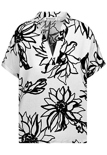 BICALLA Blusentop Blusen-Shirt mit Blüten-Print in Weiß/Schwarz günstig online kaufen