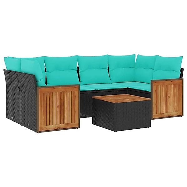 vidaXL 7-Tlg Gartensofa-Set mit Kissen Schwarz Polyrattan 3227478 günstig online kaufen