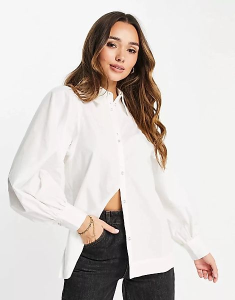 Palones – Hemd aus Popeline mit Puffärmeln in Weiß günstig online kaufen
