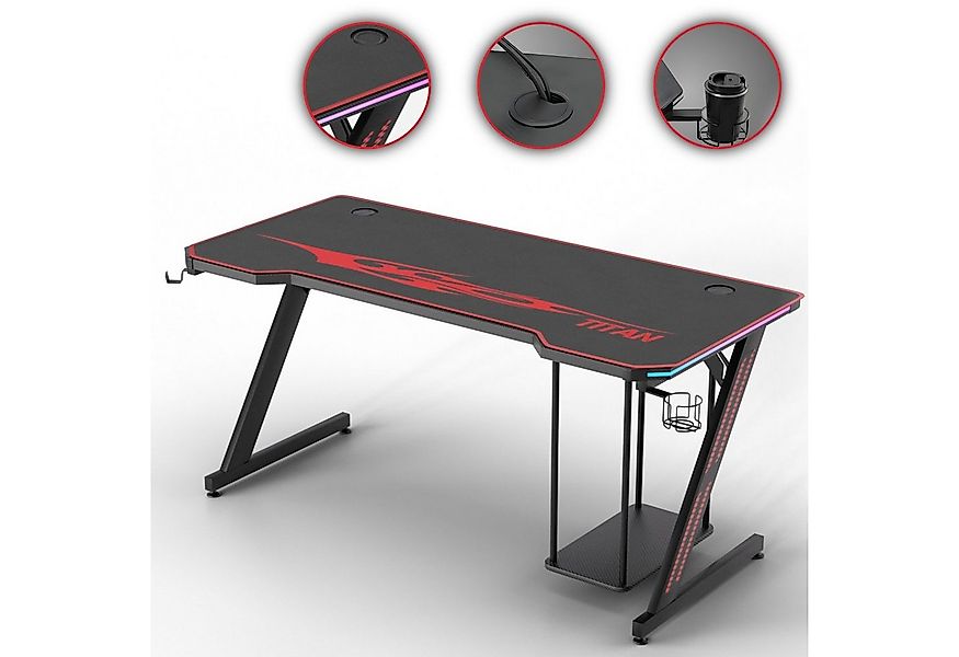 MY SIT Schreibtisch Gaming Tisch 140 cm TITAN mit LED Beleuchtung und Mausp günstig online kaufen