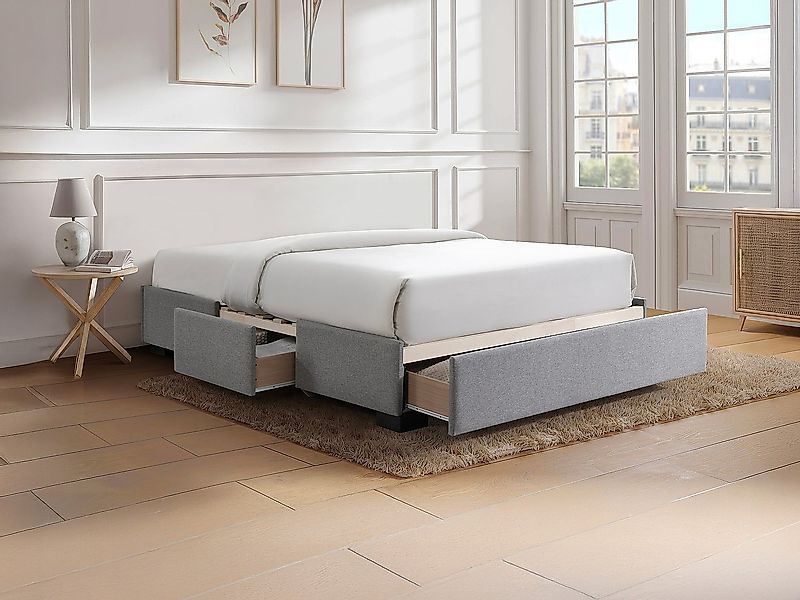 Bettgestell mit Schubladen 140 x 190 cm - Stoff - Grau - KOLANE von YSMÉE günstig online kaufen