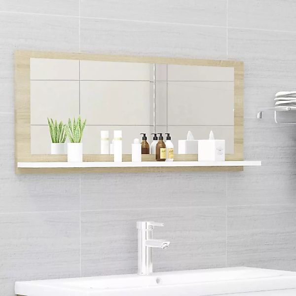Badspiegel Weiß Und Sonoma-eiche 90x10,5x37 Cm Spanplatte günstig online kaufen