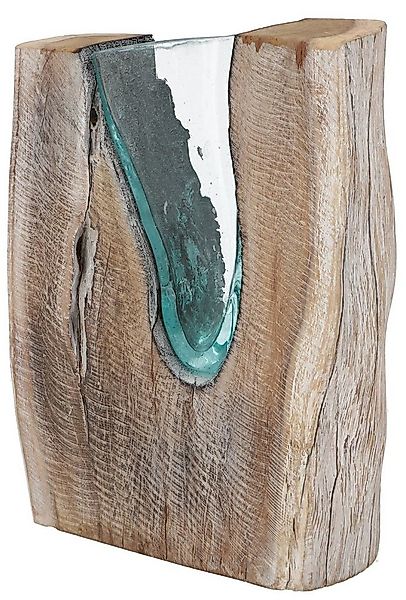 Guru-Shop Dekovase Vase aus Recycelingglas, Glasvase Teakholz - M14 günstig online kaufen