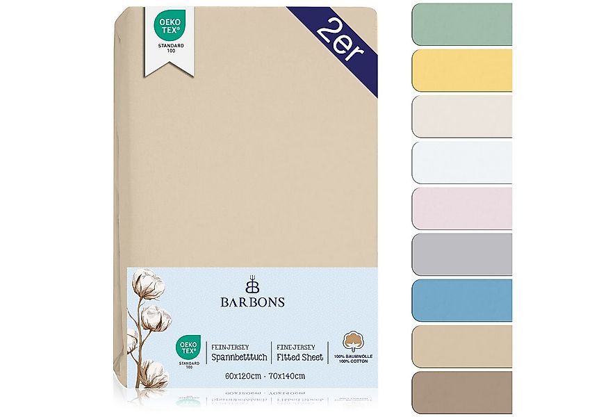 BARBONS Spannbettlaken 60x120 für Baby, Jersey Bettlaken Babybett, Kinderbe günstig online kaufen