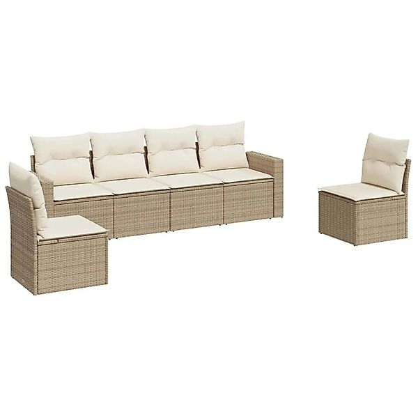 vidaXL 6-Tlg Garten-Sofagarnitur mit Kissen Beige Poly Rattan 3251145 günstig online kaufen