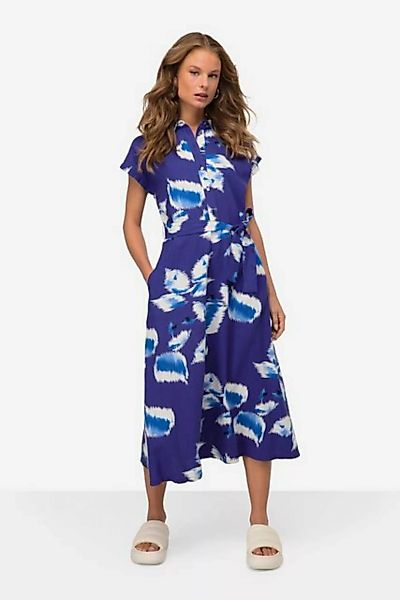 Laurasøn Sommerkleid Leinenmix-Kleid Print Hemdkragen Taillengürtel günstig online kaufen