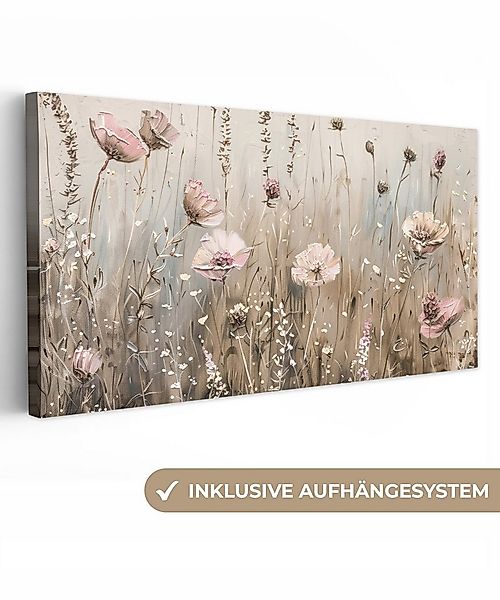 OneMillionCanvasses® Leinwandbild Panorama Blumen - Rosa - Modern - Beige, günstig online kaufen