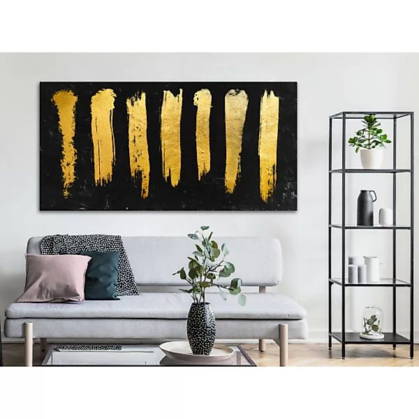 Leinwandbild Goldene Pinselstriche - moderne Abstraktion auf schwarzem Hint günstig online kaufen