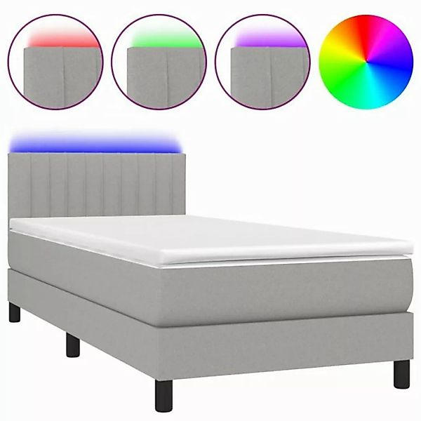 vidaXL Boxspringbett Boxspringbett mit Matratze LED Hellgrau 90x200 cm Stof günstig online kaufen