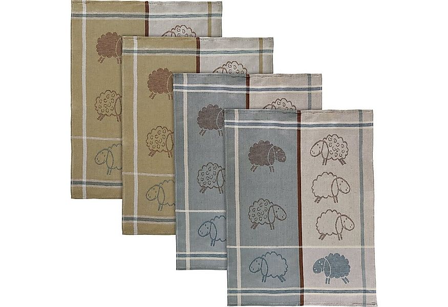 Kracht Geschirrtuch Geschirrtuch "Schafe" 4er-Pack, Halbleinen Karo günstig online kaufen