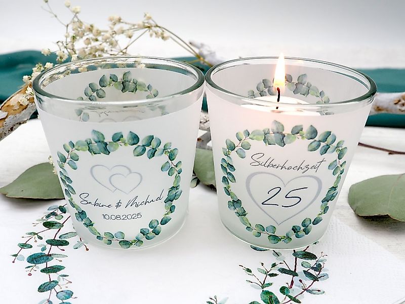 ZauberDeko Windlicht Windlicht Banderole Silberhochzeit Eukalyptus günstig online kaufen