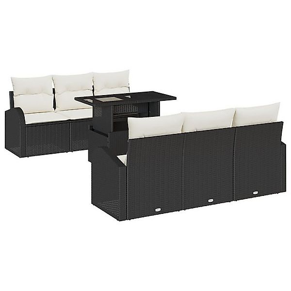 vidaXL Loungesofa 7-tlg. Garten-Sofagarnitur mit Kissen Schwarz Poly Rattan günstig online kaufen