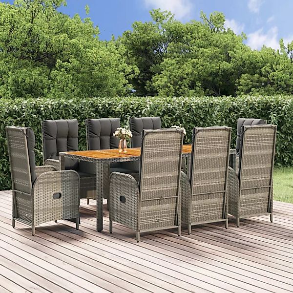 Vidaxl 9-tlg. Garten-lounge-set Mit Kissen Grau Poly Rattan günstig online kaufen