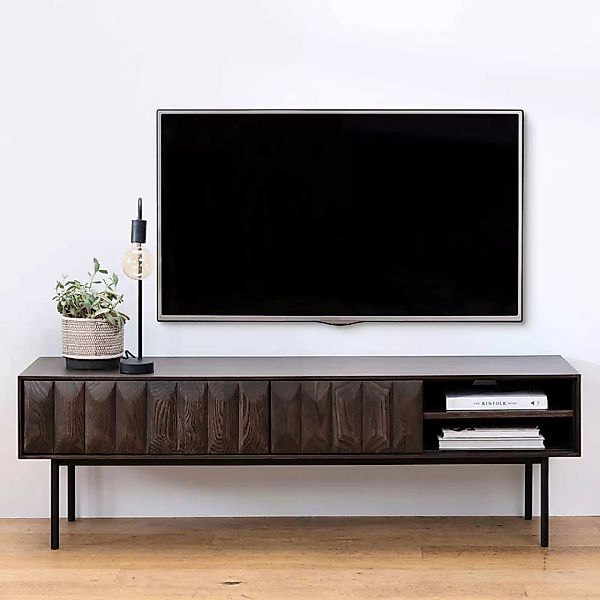 TV Board in Schwarz und Eiche dunkel furniert 160 cm breit günstig online kaufen