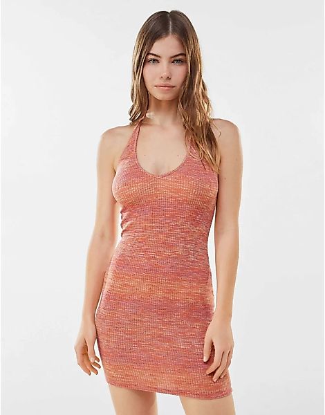 Bershka – Gestricktes Neckholder-Kleid in Orange günstig online kaufen