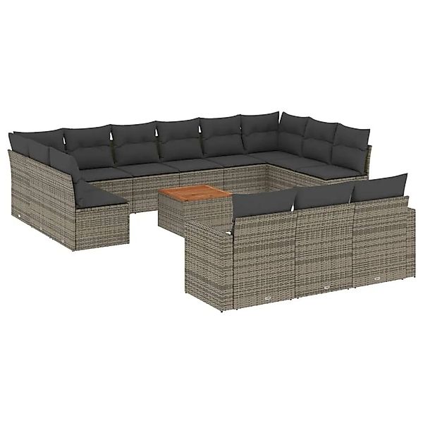 vidaXL 14-Tlg Garten-Sofagarnitur mit Kissen Grau Poly Rattan 3224366 günstig online kaufen