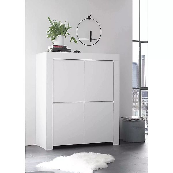 Modernes Wohnzimmer Highboard FARUM-63 in Lack matt weiß - griffloses Desig günstig online kaufen